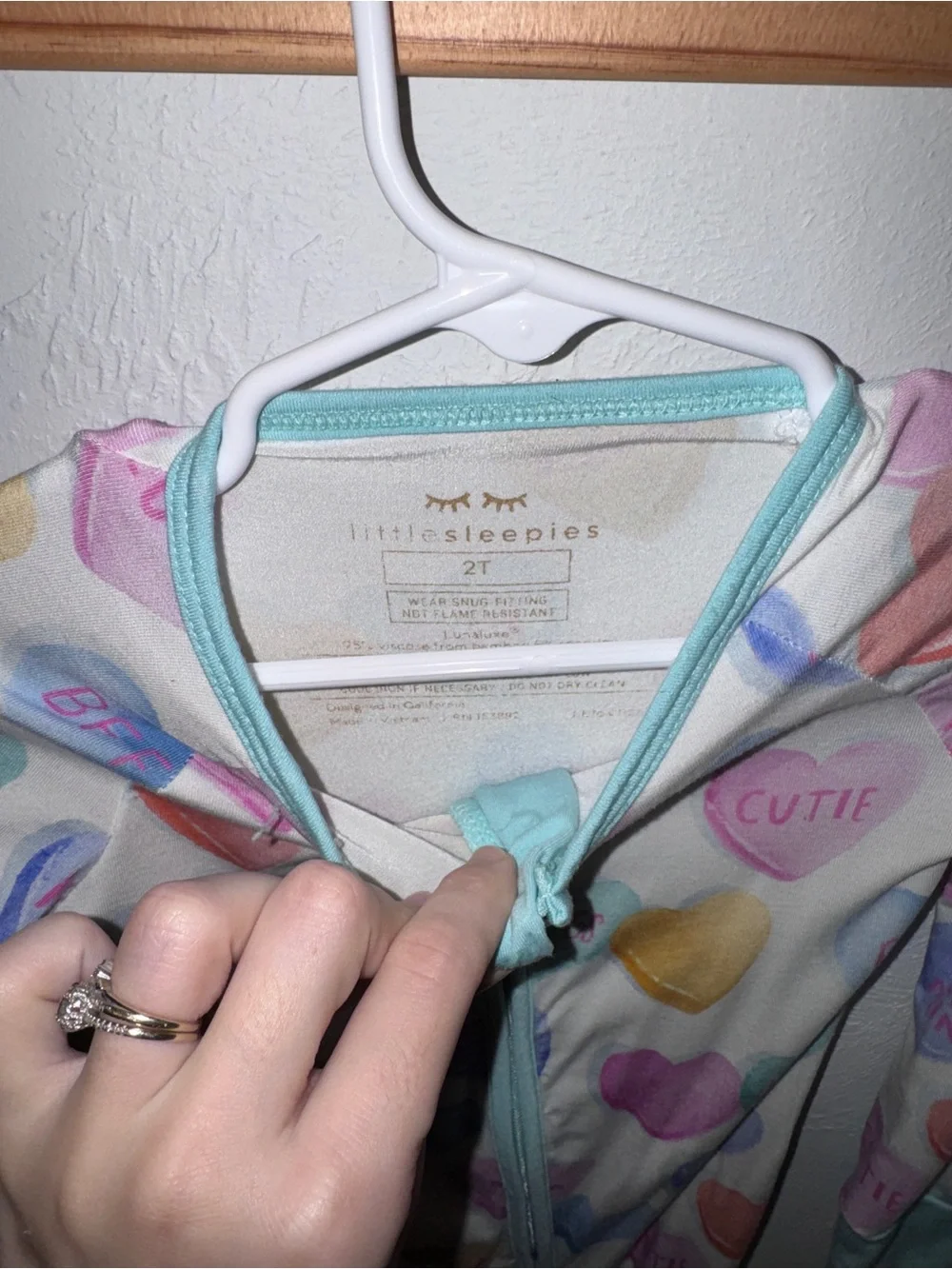 Little Sleepies Pastel Conversation Bamboo Heart Zippy with Mint Trim 2T